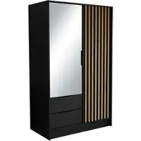Masseno Drehtürenschrank PELOR 102/200/51 cm Modern Kleiderschrank 2-türig mit Spiegel Schwarz