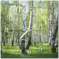 Drukarnia Piga Tulup Glasuhr Wanduhr Küchenuhr Echt-Glas 30x30 cm Modern Dekorativ Geräuschlos Weiße Zeiger - Birkenwald