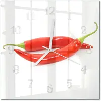 Drukarnia Piga Tulup Glasuhr Wanduhr Küchenuhr Echt-Glas 30x30 cm Modern Dekorativ Geräuschlos Weiße Zeiger - Chili-Pfeffer