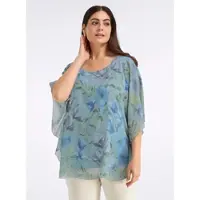 Sheego Longbluse , Damen, Gr. 58, kalkmint, eisblau, bedruckt, 100% Polyester, geblümt, gemustert, Rundhals, Blusen Longbluse