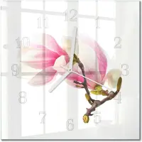 Drukarnia Piga Tulup Glasuhr Wanduhr Küchenuhr Echt-Glas 30x30 cm Modern Dekorativ Geräuschlos Weiße Zeiger - Magnolienblüte