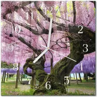 Drukarnia Piga Tulup Glasuhr Wanduhr Küchenuhr Echt-Glas 30x30 cm Modern Dekorativ Geräuschlos Weiße Zeiger - Bäume