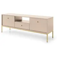 3Xeliving TV-Schrank mit einer Schublade und zwei Türen, Beige, goldfarbene Griffe