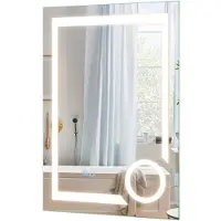 Costway Badezimmerspiegel mit Beleuchtung, Badspiegel mit Anti-Beschlag, Vergrößerungsspiegel & 3 Lichtfarben, Wandspiegel, rechteckig Lichtspiegel