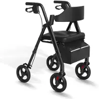 StarTech.com Rollator für Senioren - Gehhilfe mit Sitz - Faltbar - Leichter Aluminiumrahmen - 20 cm große Räder - Schwarz