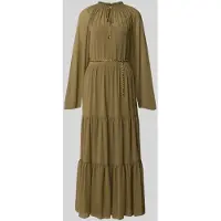 Michael Kors für Damen. MT683L17R3 Maxikleid mit Smok-Bindekragen in Grün (XS), Lässig, Party, Langarm, Recyceltes Polyester