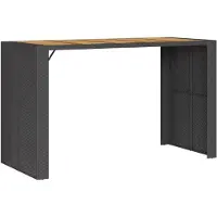 Markenlos Garten-Bartisch mit schwarzer Holzplatte, 185 x 80 x 110 cm, aus Polyrattan