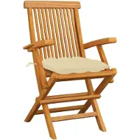 Markenlos 6 klappbare Gartenstühle aus Teakholz mit cremeweißen Kissen, Massivholzstühle für Terrasse und Balkon, bis 110 kg belastbar