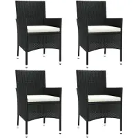 Markenlos Schwarze Poly-Rattan-Gartenstühle mit Kissen, 4 STK., PE-Rattan-Sessel mit Stahlrahmen für Terrasse und Balkon