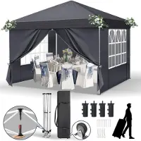 Sonstiges Pop-Up Pavillon 3x3 m Wasserdicht UV-Schutz 50+ Dunkelgrau mit 4 Seitenteilen