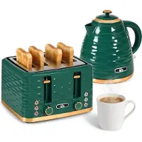 HOMCOM Wasserkocher Toaster Set mit 1,7L Wasserkocher, 4 Scheiben Toaster Grün