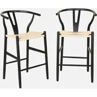 Sweeek - 2er-Set Vintage Barhocker aus Buchenholz mit Seilbespannung - Schwarz
