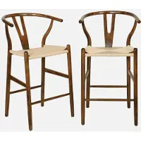 Sweeek - 2er-Set Vintage Barhocker aus Buchenholz mit Seilbespannung - Braun