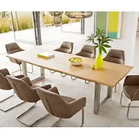 DELIFE Esstisch Edge 260x100x2,5-3 Eiche Natur Edelstahl breit Live-Edge