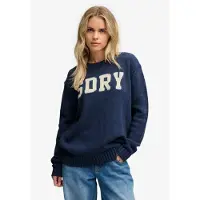 Superdry für Damen. W6110766A Jersey Heritage Intarsienstrick marineblau (S), Lässig, Baumwolle