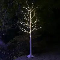 Gartenpirat LED-Baum Birke 160 LED 180 cm weiß für außen mit Timer Weihnachten