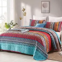 Benza Ibenzoa Boho-Bettbezug-Set 3-tlg. – Mikrofaser-Bettwäsche 198,1×228,6 cm + 2 Kissenbezüge 50,8×71,1 cm, blau gestreift, weich & leicht