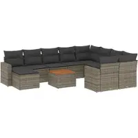 vidaXL 11-tlg. Garten-Sofagarnitur mit Kissen Grau Poly Rattan