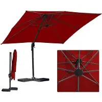 OEM Freischwebender Sonnenschirm für den Außenbereich, Ø3m, UV 50+ Schutz, 360° Drehung, einstellbarer Neigungswinkel, Handgriff für Öffnen und Schließen, Rot