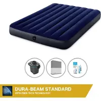 Intex Luftbett - 2 Personen - 137 x 191 x 25 cm - Blau + Elektropumpe - 650 Liter/Min + Spannbettlaken Anthrazit + Reperaturset