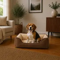 Belviona Hundebett, wendbares Hundekörbchen mit 2-in-1 Funktion, weich gepolstert & pflegeleicht, 80x60 cm, braun/beige