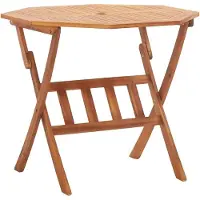 Markenlos Klappbarer Gartentisch aus massivem Akazienholz, 90 x 75 cm, runder Bistrotisch für Garten, Terrasse und Balkon mit Sonnenschirmöffnung, witterungsbeständig und platzsparend