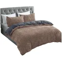 Cofi1453® Plüsch Bettwäsche in Cord-Optik - Wendebettwäsche mit Reißverschluss Anthrazit-Braun 240 x 220 cm + 2x (80 x 80 cm)