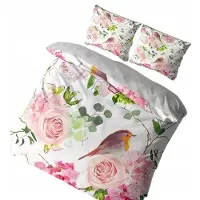 Cotton World Baumwolle world Bettwäsche 3D Rosen Vögel Grau 180x200 cm