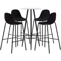 LTPRTZ 5-teiliges Barset aus schwarzem Stoff mit MDF-Tischplatte und pulverbeschichtetem Stahlgestell, 60 x 107,5 cm, 4 Barhocker mit Stoffbezug, Fußablage und 71 cm Sitzhöhe