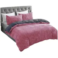 Cofi1453® Plüsch Bettwäsche in Cord-Optik - Wendebettwäsche mit Reißverschluss Anthrazit-Malve 200 x 200 cm + 2x (80 x 80 cm)