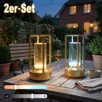 Traumheim 2er‑Set,LED Touch Tischlampe Kabellose, Nachttischlampen 2000mAh, 3 Farben Stufenlos Dimmbar, USB wiederaufladbar Campinglampen, für Camping & Zuhause