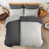 Benza Ibenzoa Baumwoll-Bettwäsche-Set 200 x 200 cm + 2 x 80 x 80 cm – weich & atmungsaktiv, hautfreundlich, Reißverschluss, hypoallergen, waschbar bis 60 °C, Grau/Schwarz/Blau