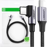 UGREEN Abgewinkeltes USB-C-Stromversorgungskabel 60 W, 20 V, 3 A, 2 m, Schwarz-Grau