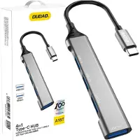 Dudao A16T 4-in-4 USB-C Hub, Kabelgebunden, USB 3.2 Gen 1 (3.1 Gen 1) Type-C, Grau, Aluminium, 0,063 m
