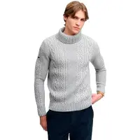 Superdry für Herren. M6110772A Grauer Jacob Cable Roll Pullover (S), Lässig, Baumwolle