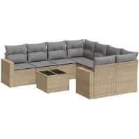 vidaXL 9-tlg. Garten-Sofagarnitur mit Kissen Beige Poly Rattan