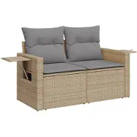 vidaXL Gartensofa mit Kissen 2-Sitzer Beige Poly Rattan