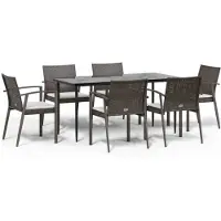 vidaXL 7-tlg. Garten-Essgruppe mit Kissen Poly Rattan und Stahl
