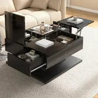 STILVORA Couchtisch mit Hubtischplatte, Wohnzimmertisch mit Klappdeckel, Wohnzimmertisch mit Schubladen und APP LED Licht