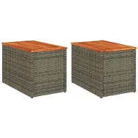 Merkloos Set aus 2 Gartenbeistelltischen aus Poly Rattan und Holz