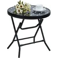 Merkloos Beistelltisch Gartentisch Klapptisch - Glas und Metall - Klappbar - Rund 46 x 46 x 48 cm - Für Balkon und Terrasse