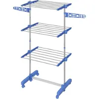 HOMCOM Mobiler Wäscheständer Wäschetrockner-Turm Seitenflügel auf 3/4 Ebenen Blau