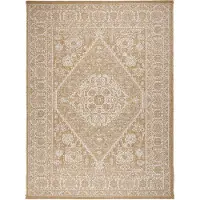 FRAAI In | & Outdoor Jute Teppich | Daisy Medaillon Weiß | 160x230cm | Braun | Polypropylen | Rechteckig