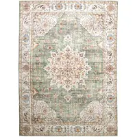 FRAAI Vintage Gartenteppich | Santo Medaillon Olivgrün | 200x290cm | Grün | 3D | Mesh | Rechteckig
