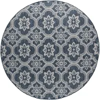 FRAAI In | & Outdoor Teppich Rund | Rio Flower Blau | Ø 230cm | Blau | Jute | Rund