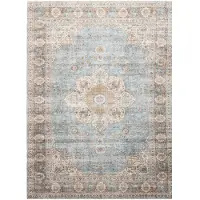 FRAAI In | & Outdoor Teppich Vintage | Kairo Medaillon Hellblau Creme | 80x150cm | Blau | 3D | Mesh | Rechteckig