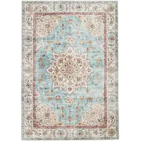 FRAAI Vintage Gartenteppich | Santo Medaillon Hellblau | 230x330cm | Blau | 3D | Mesh | Rechteckig