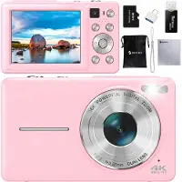 Siltcon Digitalkamera 4K 64MP – 3-Zoll-Display, 16x Zoom, 64GB SD, Pink