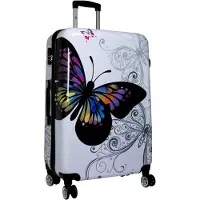 Markenlos Großer Hartschalen-Reisekoffer 77 cm - Schmetterlingsdesign in Weiß