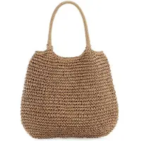 Benza Ibenzoa Große Strandtasche aus handgefertigtem Rattan mit Polyesterfutter, 50 x 2 x 34 cm, Magnetverschluss & Reißverschluss-Innenfach